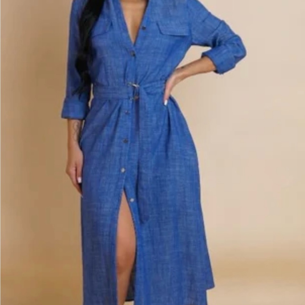 Blue Long Sleeve Women's Dress